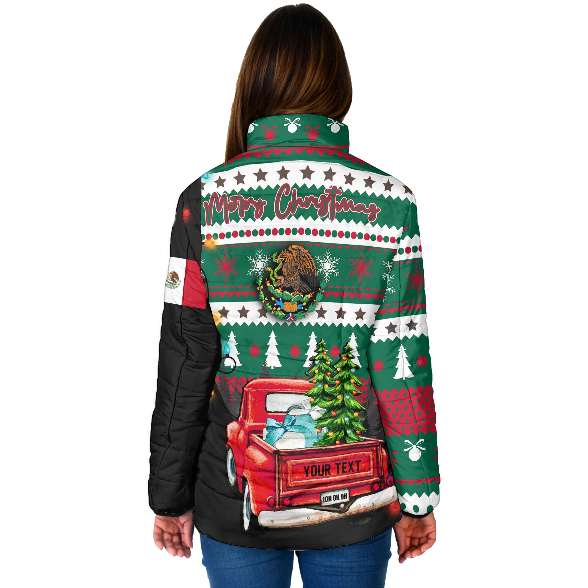 Mexico Women Padded Jacket Coat Of Arms Christmas Style