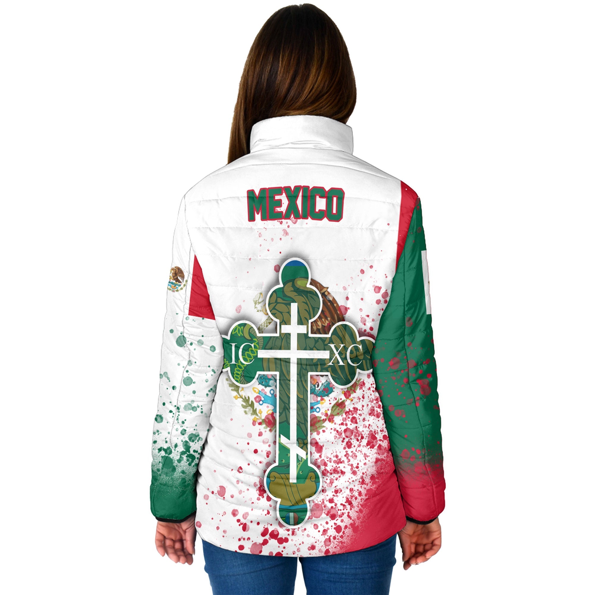 Mexico Women Padded Jacket Flag & Coat Of Arms Orthodox Style