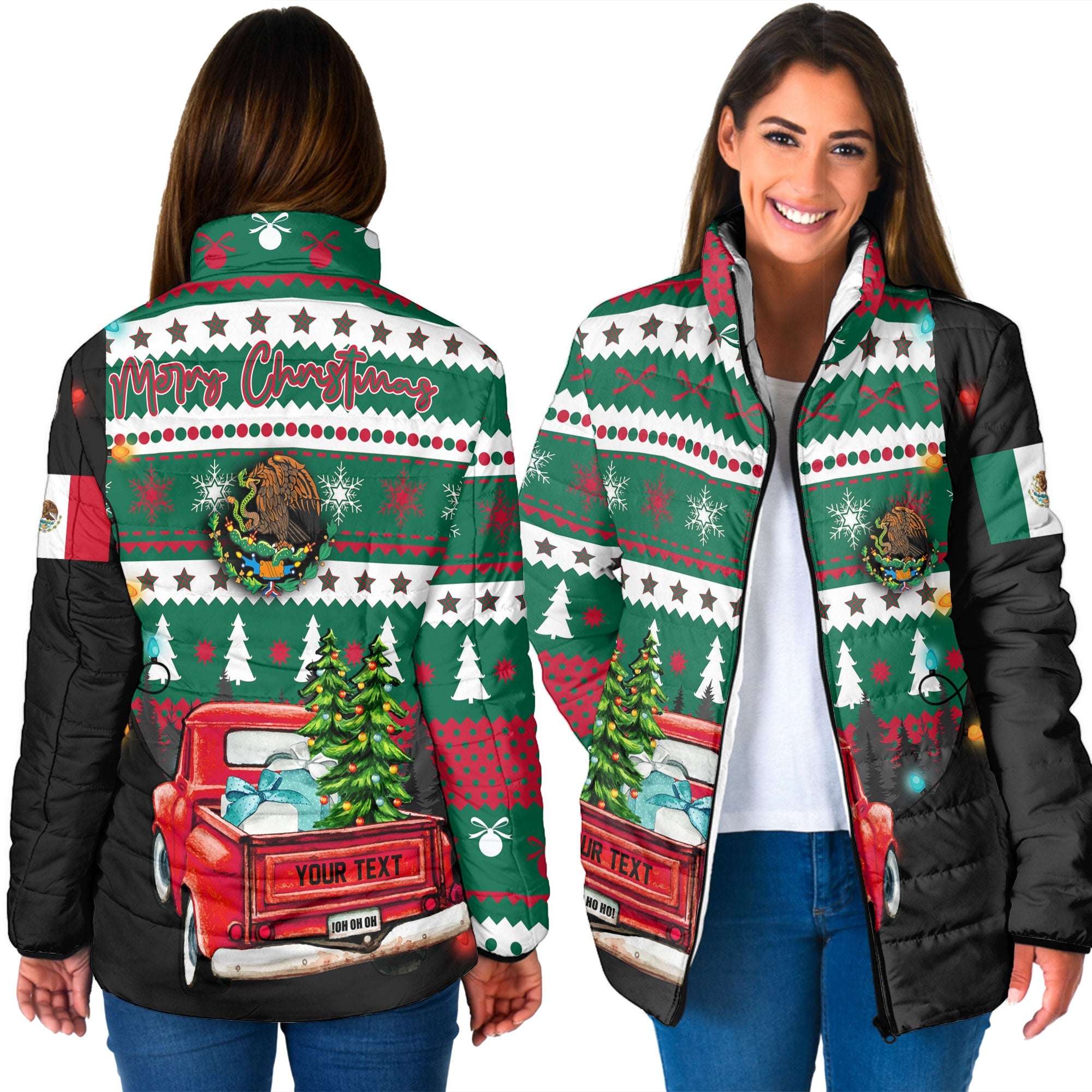 Mexico Women Padded Jacket Coat Of Arms Christmas Style