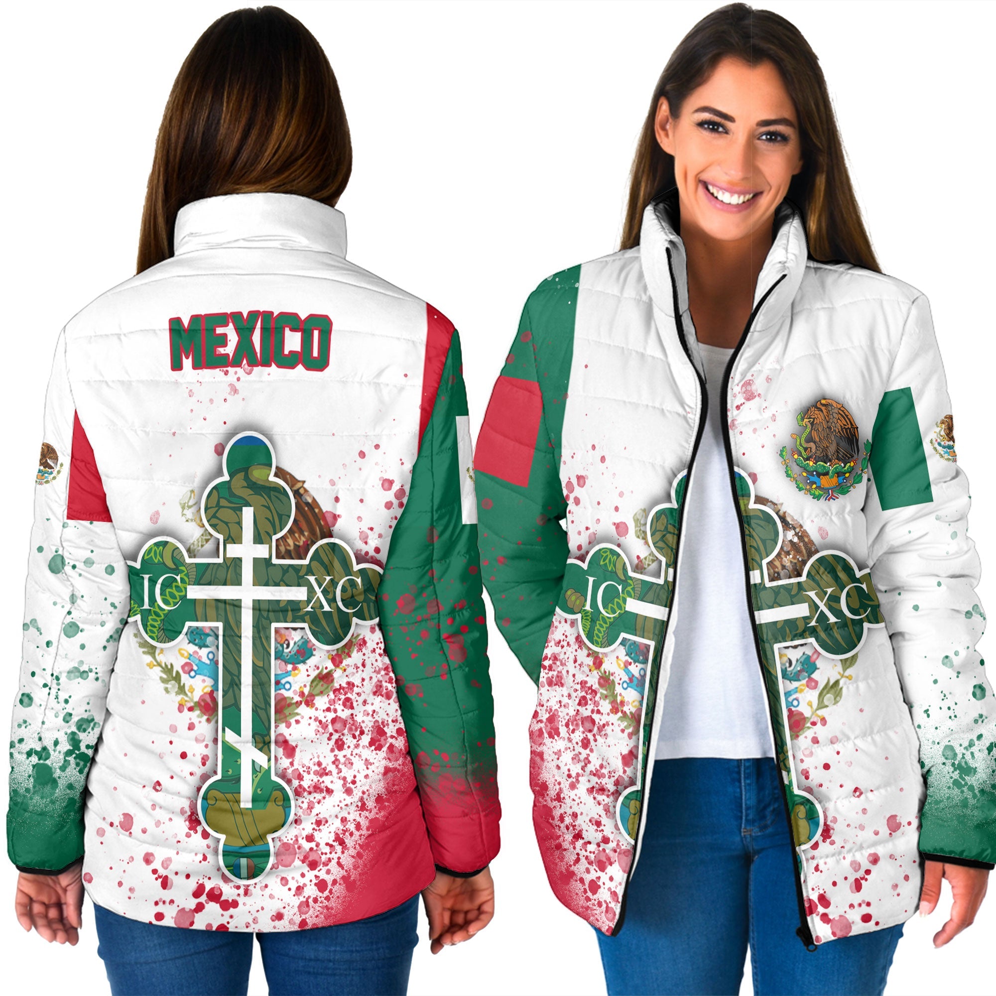 Mexico Women Padded Jacket Flag & Coat Of Arms Orthodox Style