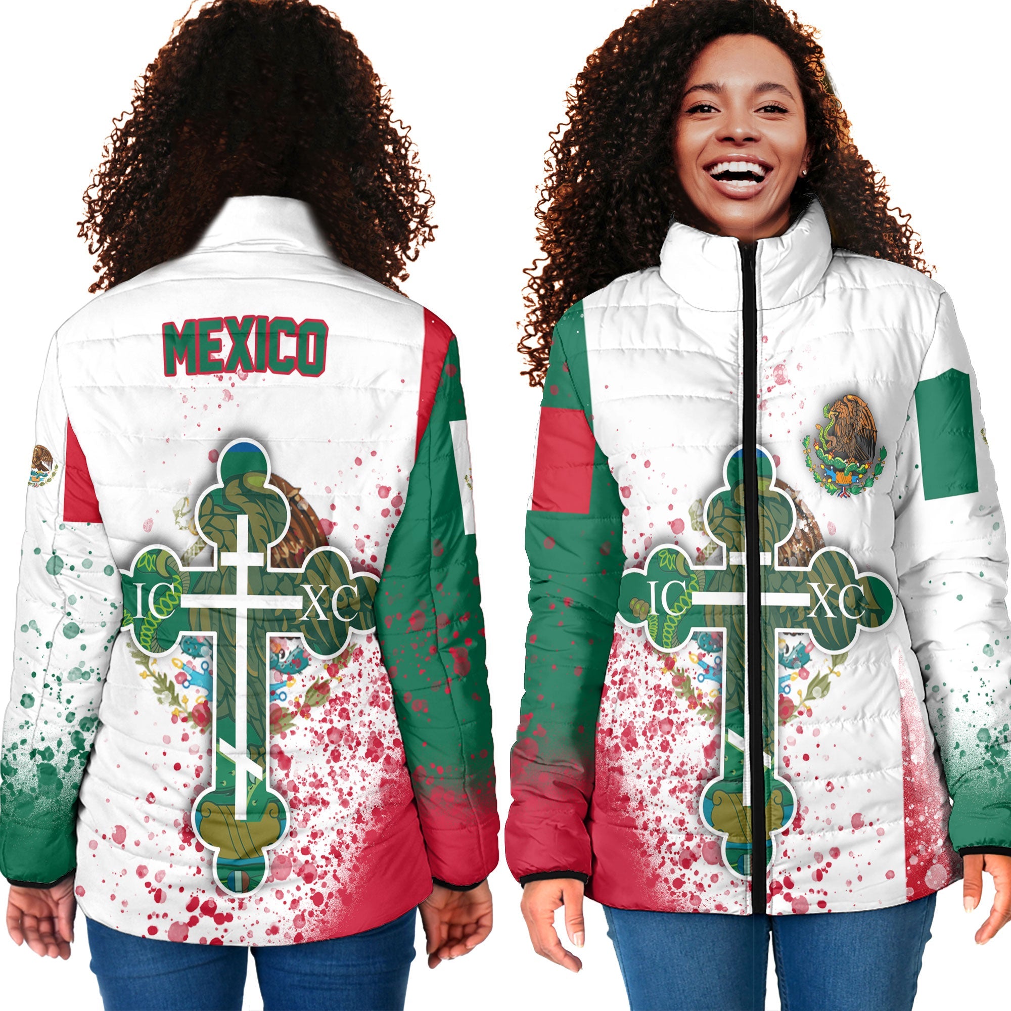 Mexico Women Padded Jacket Flag & Coat Of Arms Orthodox Style