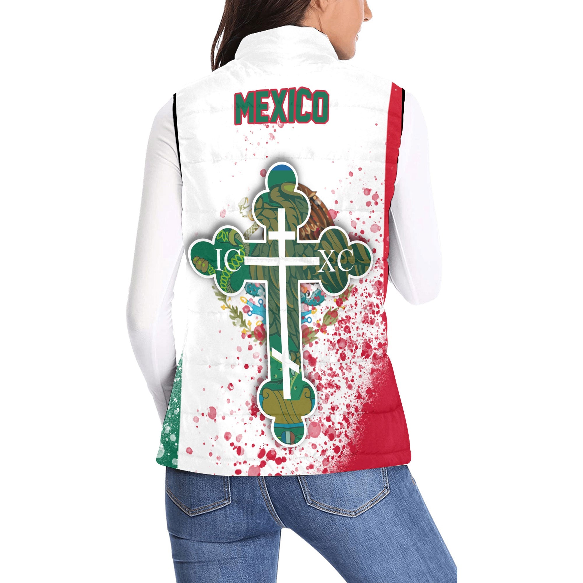 Mexico Women Padded Jacket Vest Flag & Coat Of Arms Orthodox Style