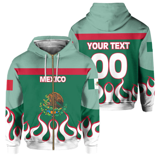 Mexico Zip Hoodie Flag & Coat Of Arms Fire Hockey Style