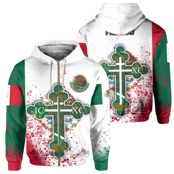 Mexico Zip Hoodie Flag & Coat Of Arms Orthodox Style