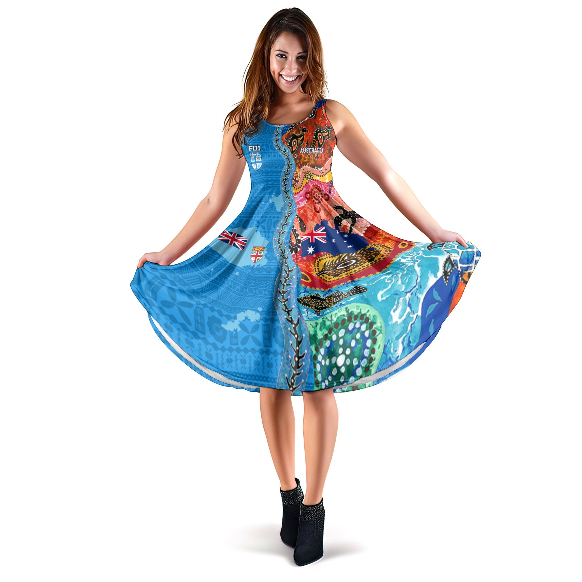 Custom Fiji Tapa & Australia Aboriginal Midi Dress