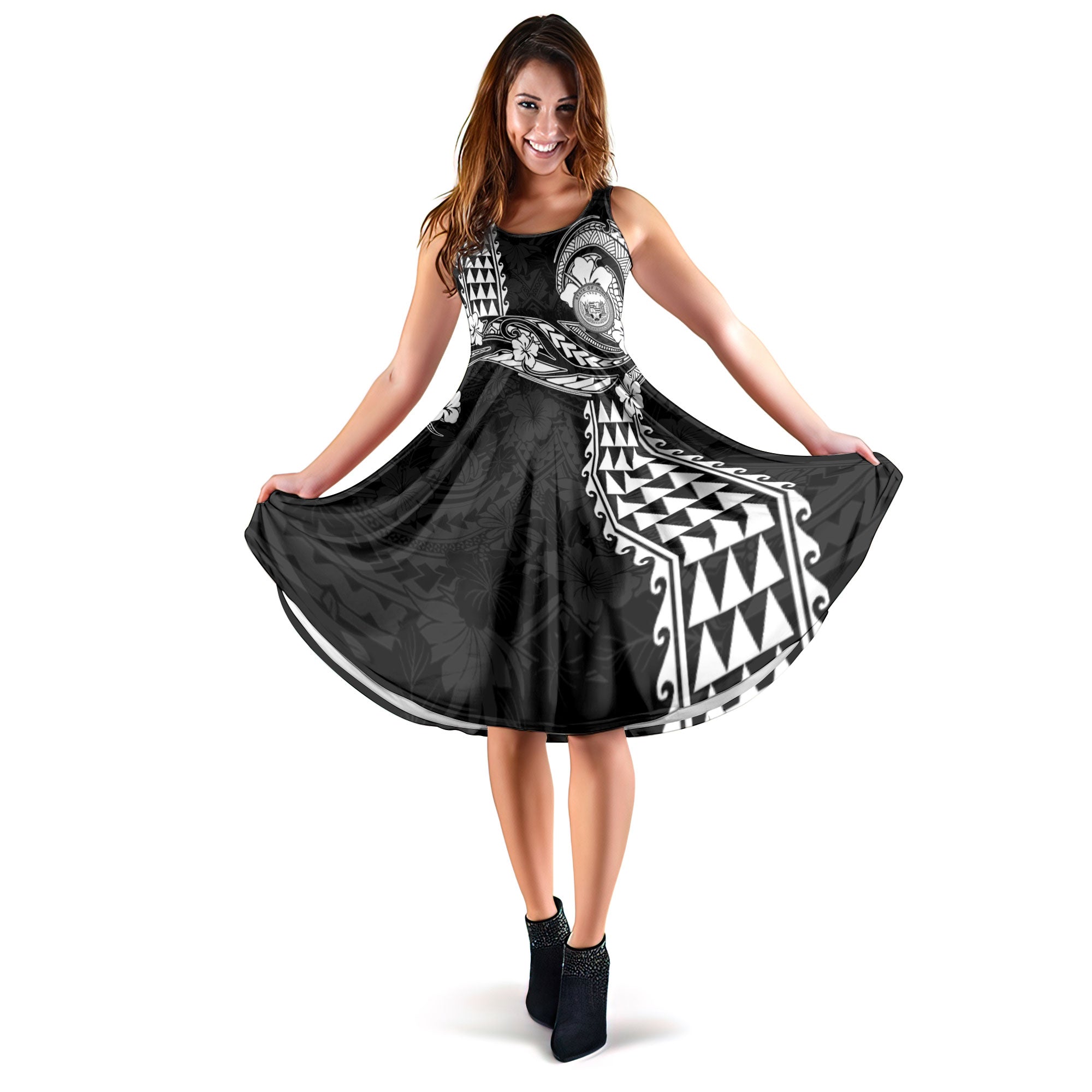 Hawaii Seal Midi Dress Turtle & Map Style