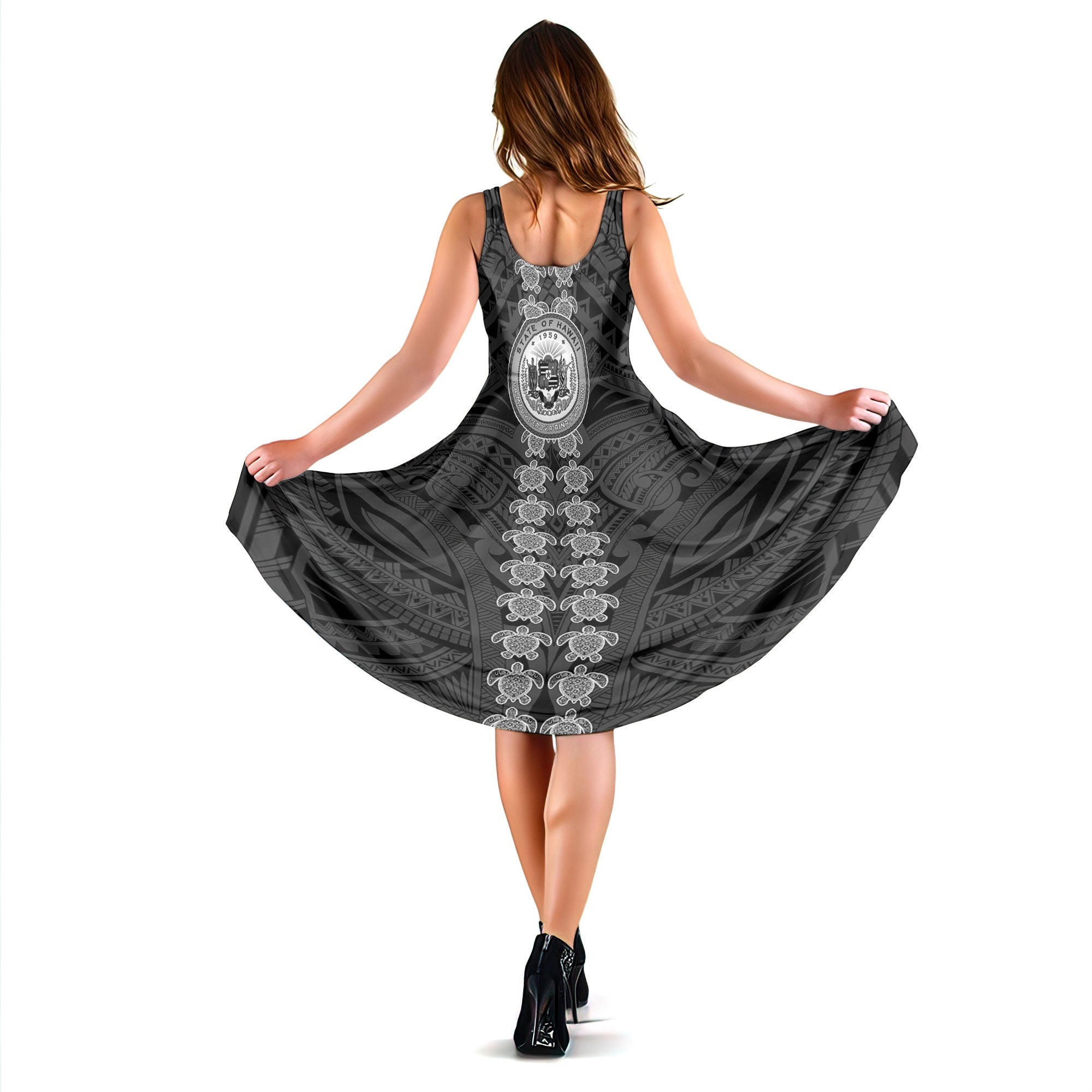 Hawaii Seal Polynesian Turtle Line Midi Dress