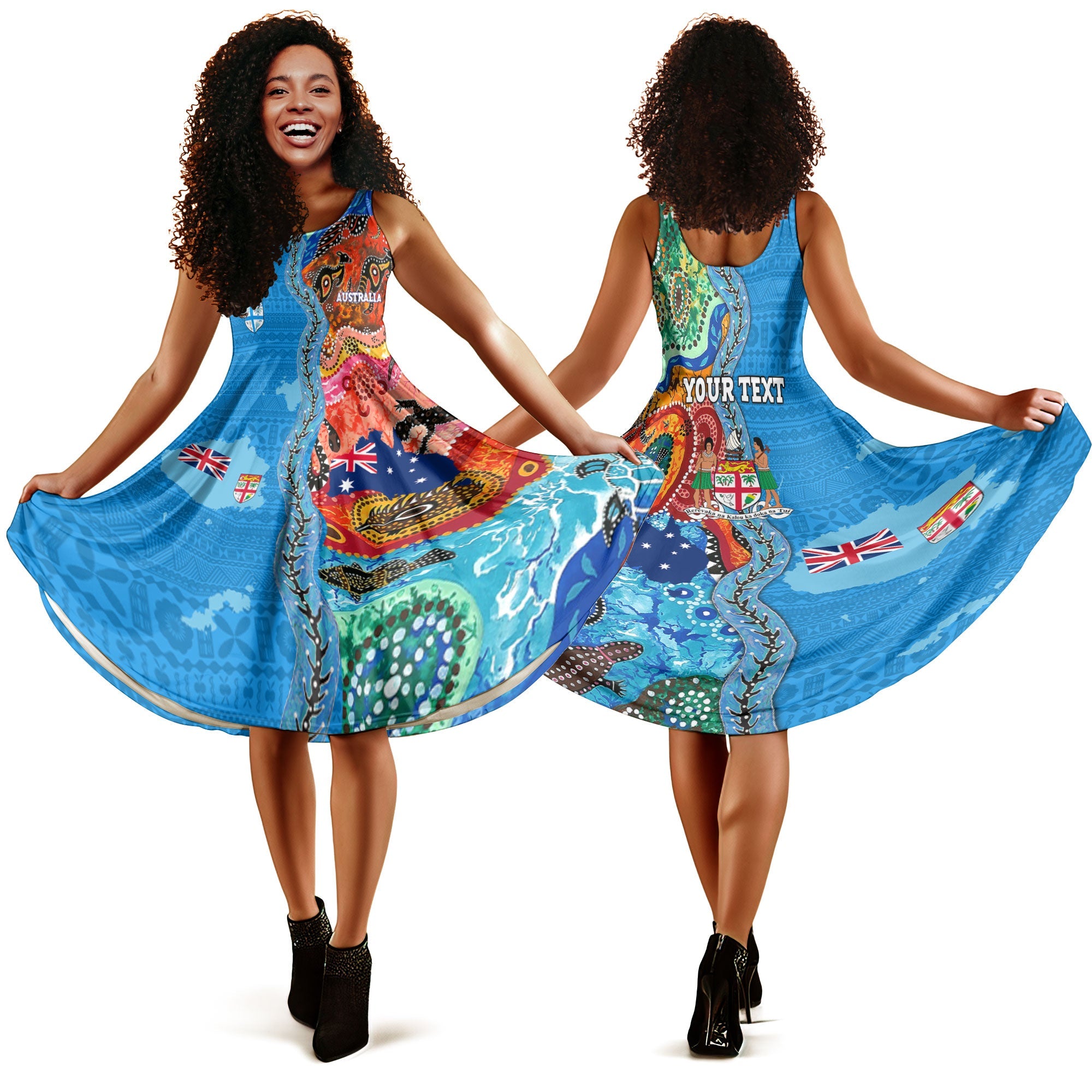 Custom Fiji Tapa & Australia Aboriginal Midi Dress