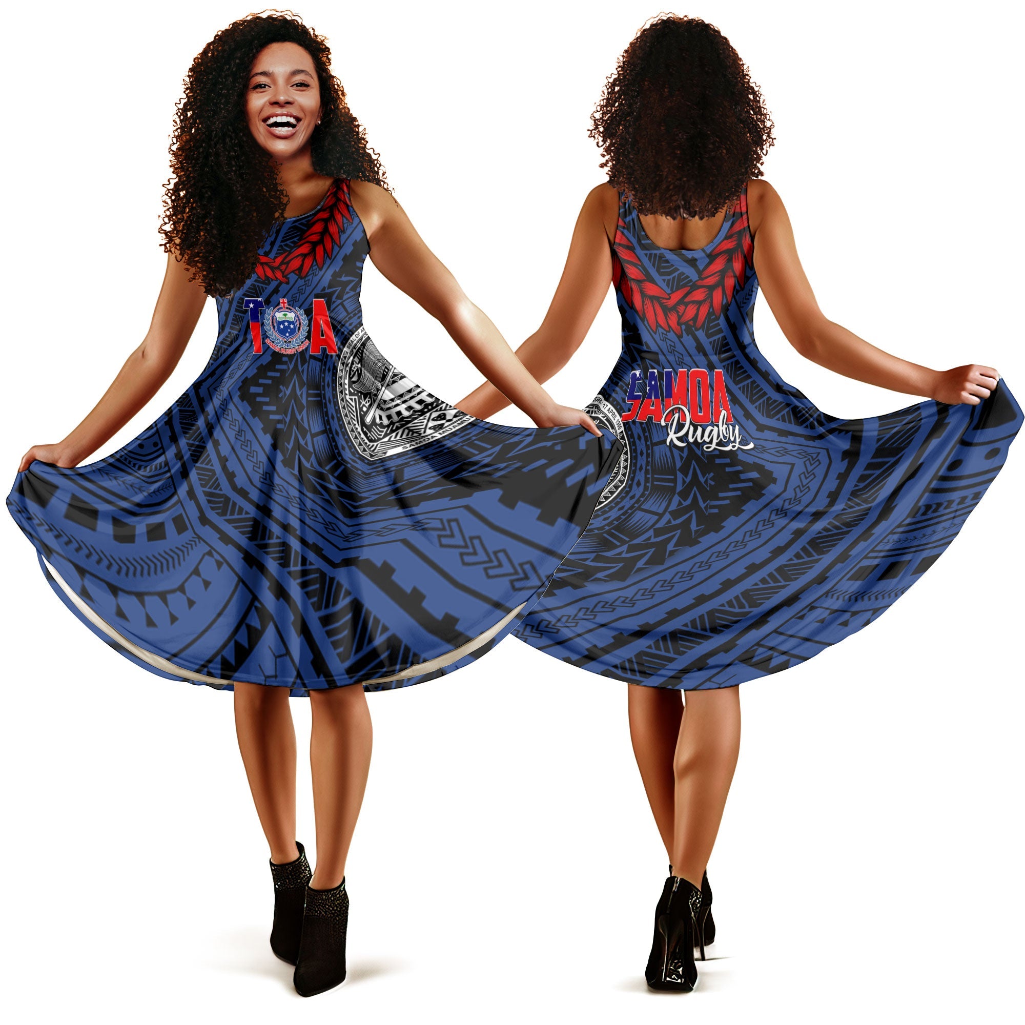 Polynesian Samoa Midi Dress Toa Samoa Rugby Ula Fala Style