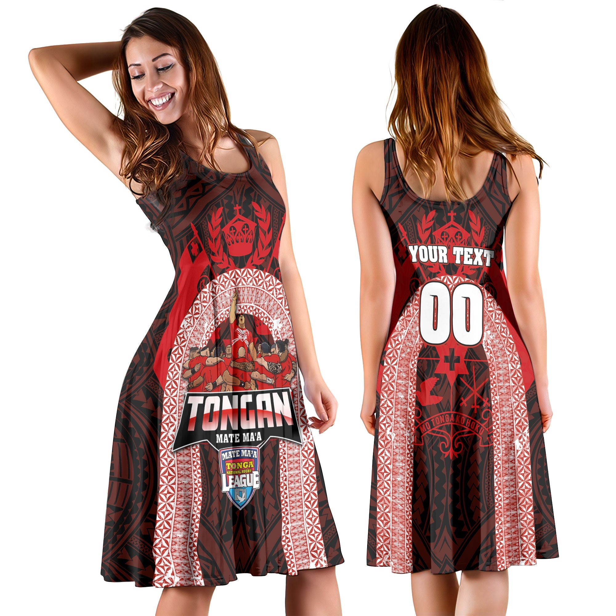 Custom Tonga Mate Ma'a Rugby League Midi Dress