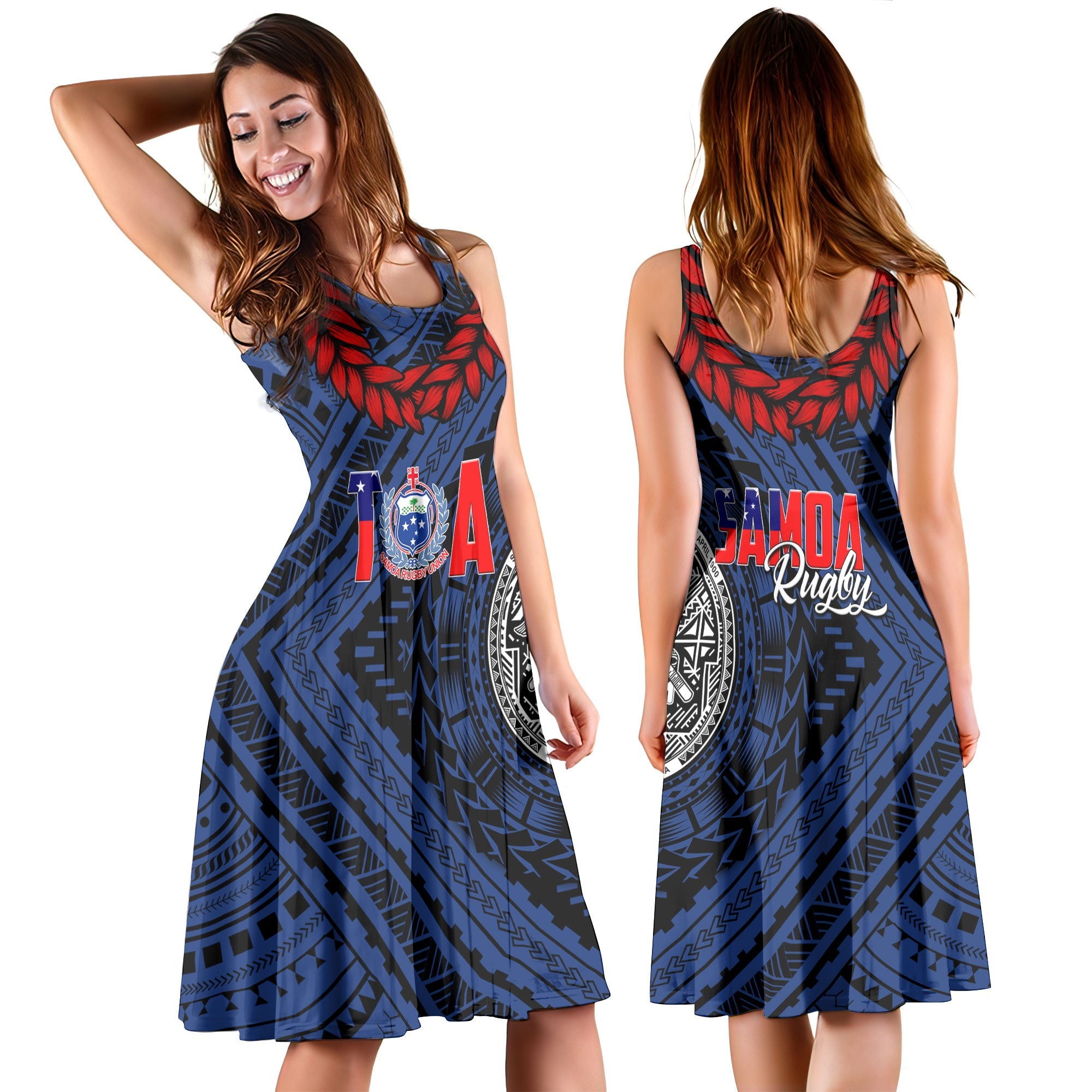 Polynesian Samoa Midi Dress Toa Samoa Rugby Ula Fala Style