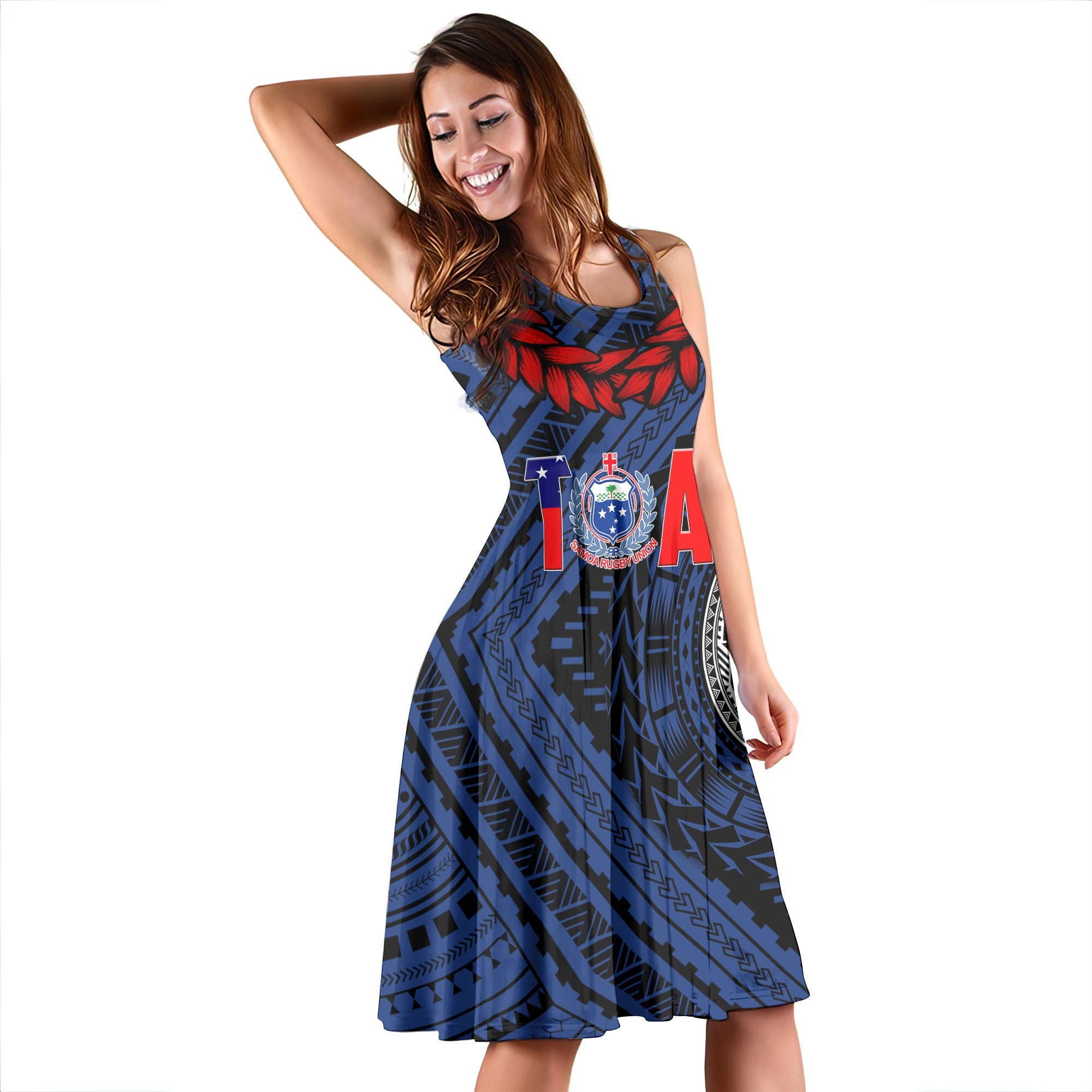 Polynesian Samoa Midi Dress Toa Samoa Rugby Ula Fala Style