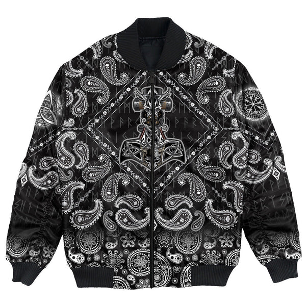 Viking Bomber Jacket Mjolnir with Bandana Paisley Style