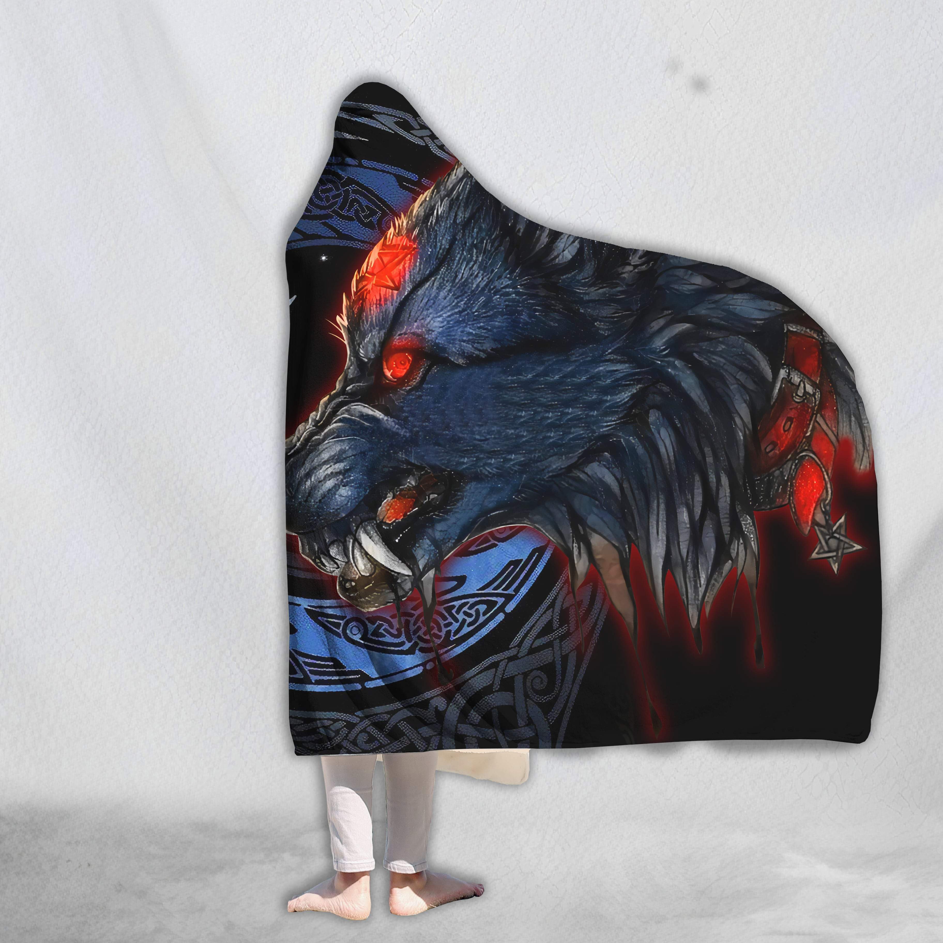 Viking Hooded Blanket Fenrir Viking Wolf 3D ML