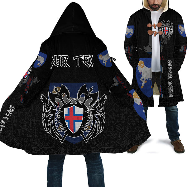 Custom Viking Hooded Coat Faroe Islands Flag and Map Style Geri & Freki