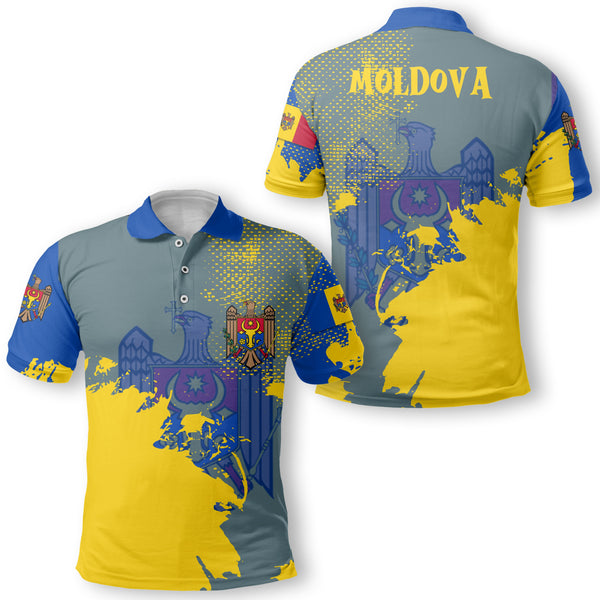 Moldova Polo Shirt Flag & Coat Of Arms Paint Style