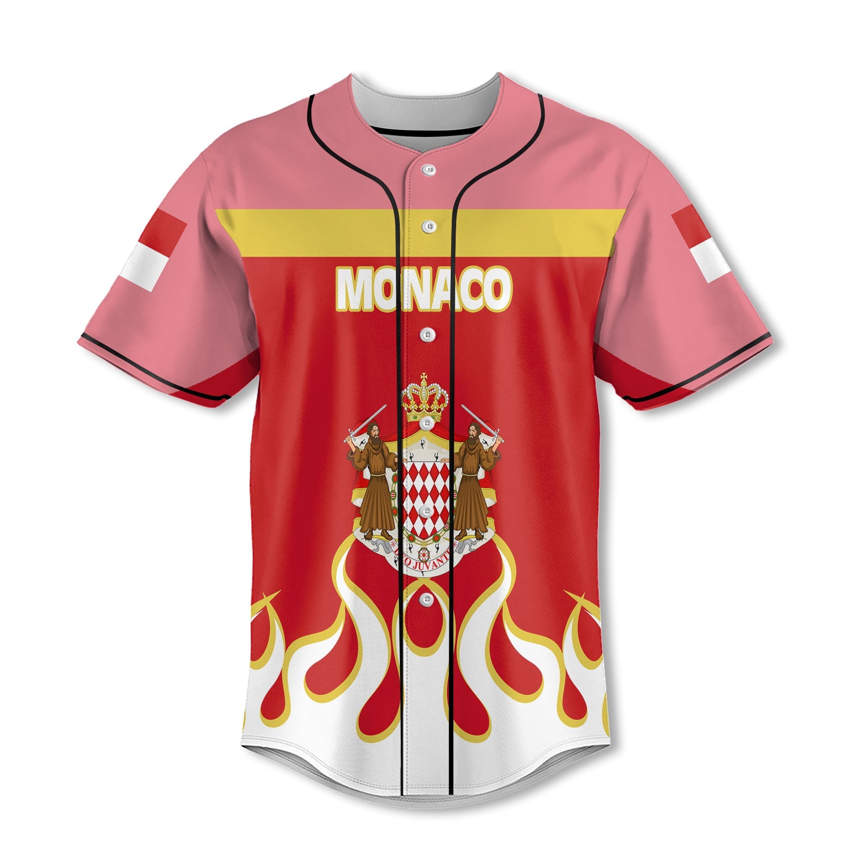 Monaco Baseball Jersey Flag & Coat Of Arms Fire Hockey Style