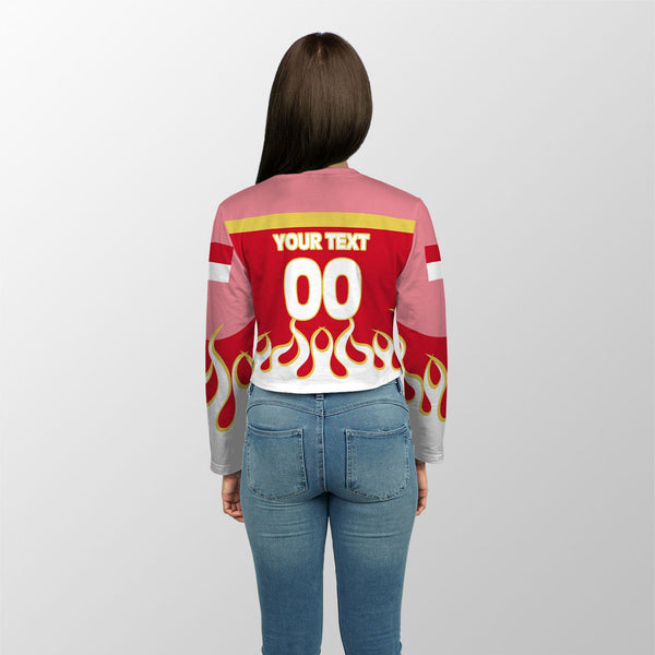 Monaco Crop Top Long TShirt Flag & Coat Of Arms Fire Hockey Style