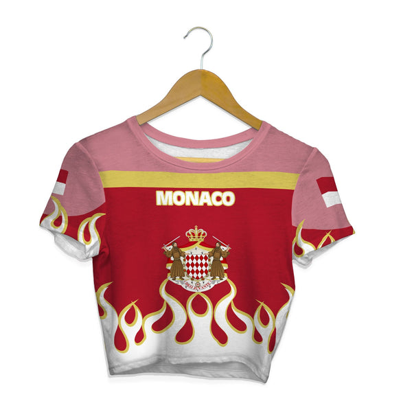 Monaco Crop Top T Shirt Flag & Coat Of Arms Fire Hockey Style