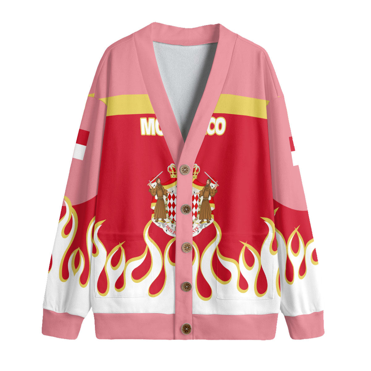 Monaco Fleece Cardigan Flag & Coat Of Arms Fire Hockey Style