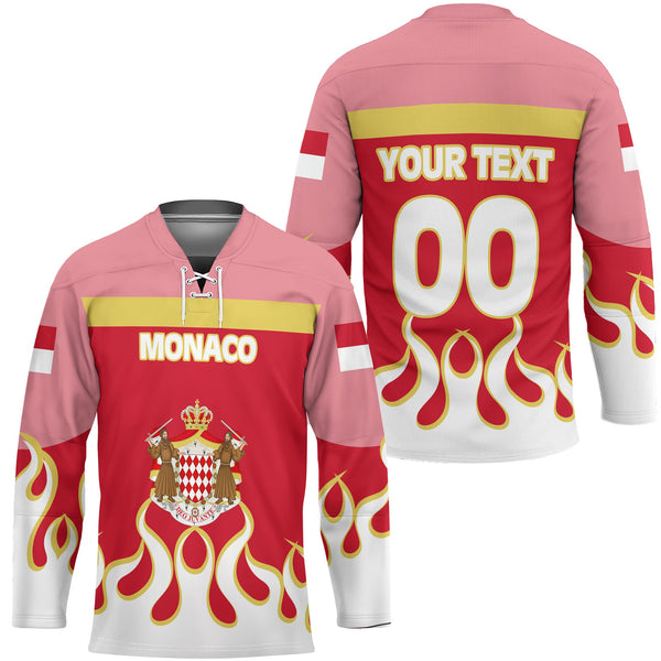 Monaco Hockey Jersey Flag & Coat Of Arms Fire Hockey Style