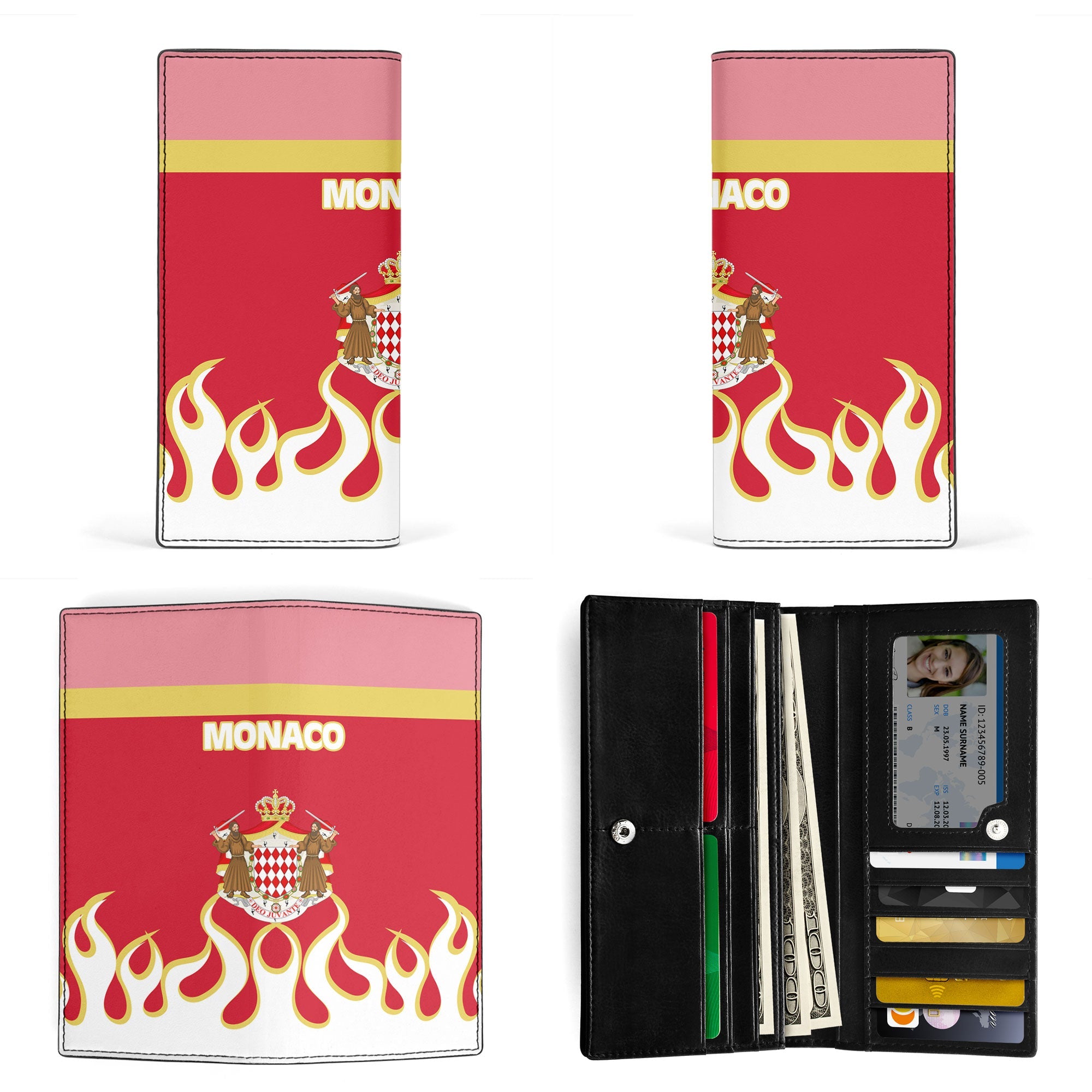 Monaco Leather Wallet Flag & Coat Of Arms Fire Hockey Style