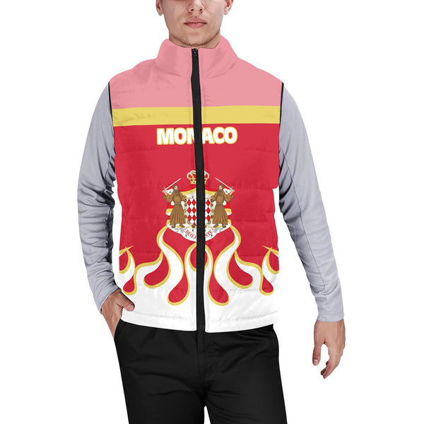 Monaco Men Padded Jacket Vest Flag & Coat Of Arms Fire Hockey Style