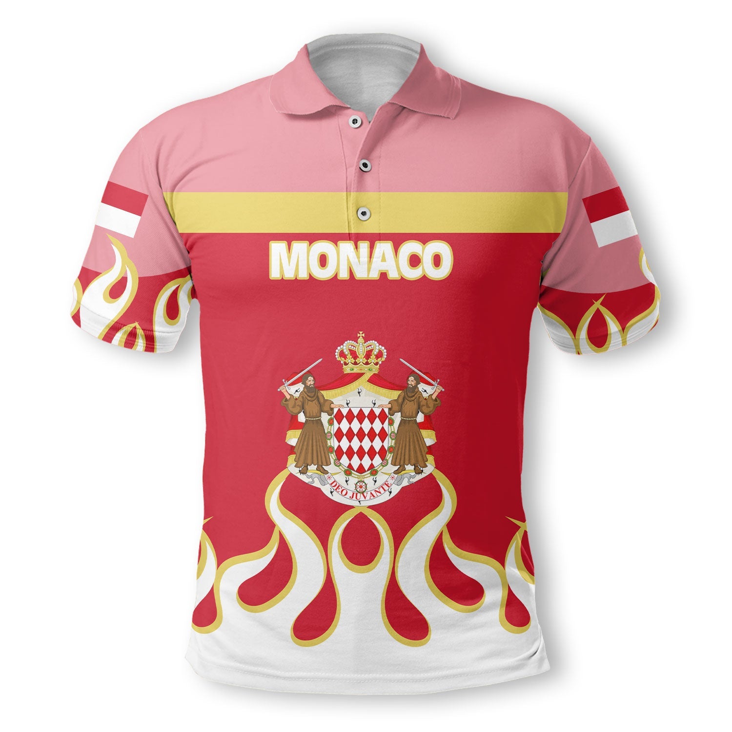 Monaco Polo Shirt Flag & Coat Of Arms Fire Hockey Style