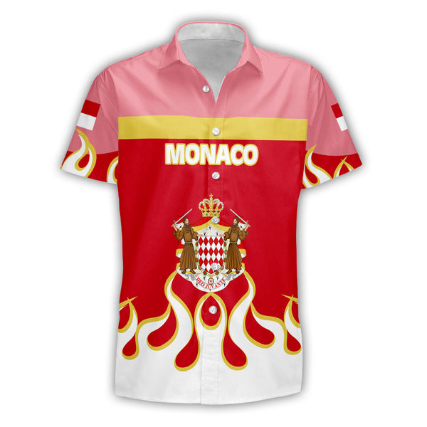 Monaco Short Sleeve Shirt Flag & Coat Of Arms Fire Hockey Style