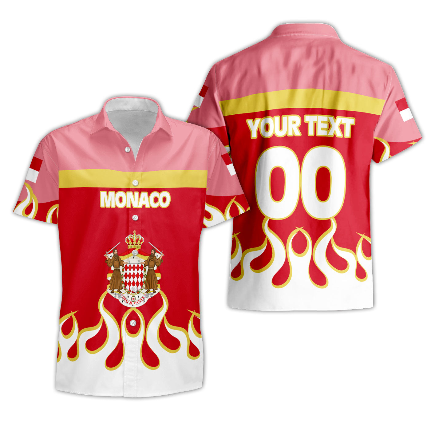 Monaco Short Sleeve Shirt Flag & Coat Of Arms Fire Hockey Style