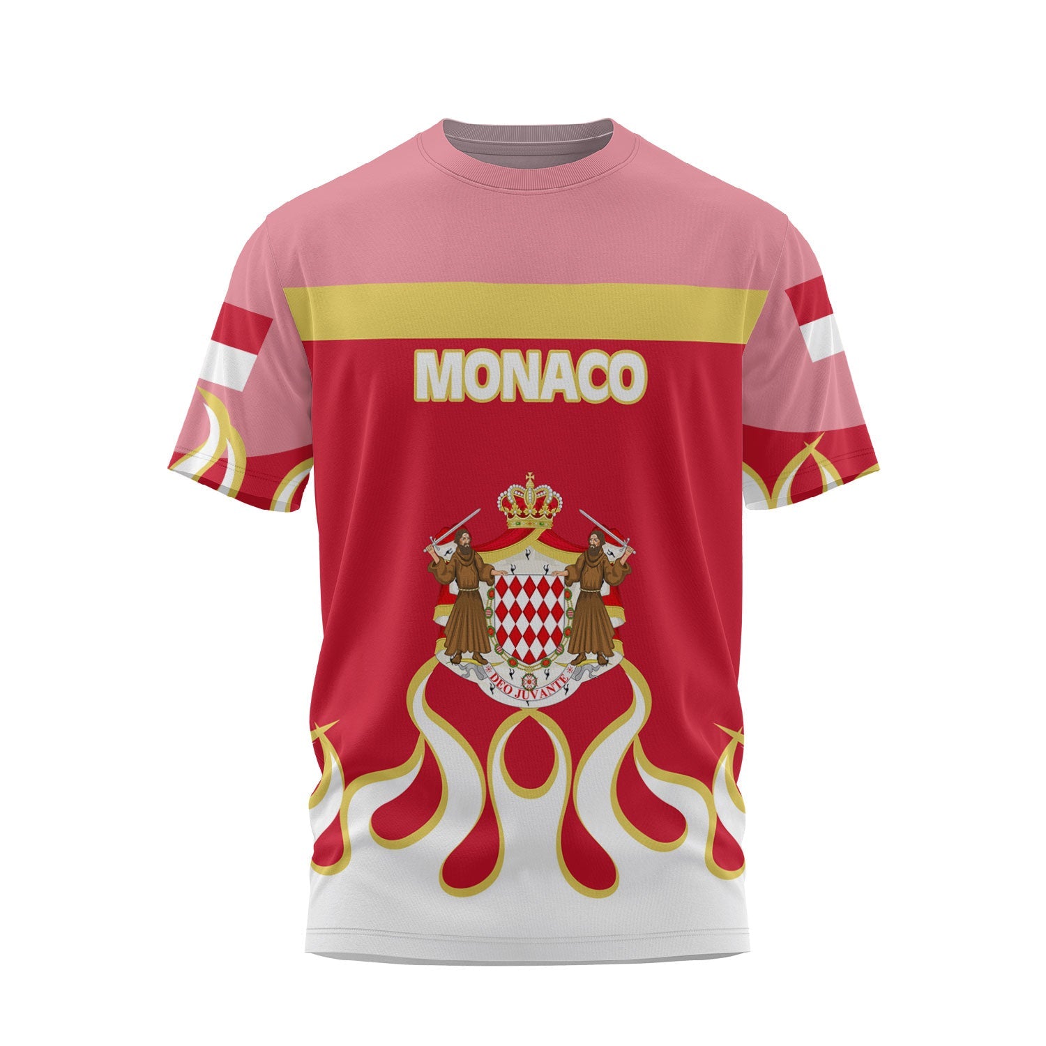 Monaco T Shirt Flag & Coat Of Arms Fire Hockey Style