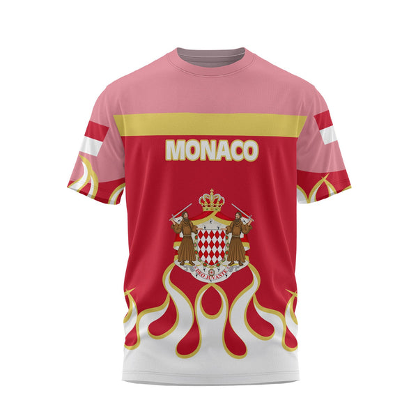 Monaco T Shirt Flag & Coat Of Arms Fire Hockey Style