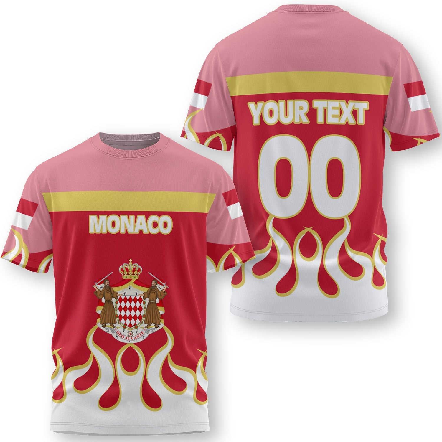 Monaco T Shirt Flag & Coat Of Arms Fire Hockey Style