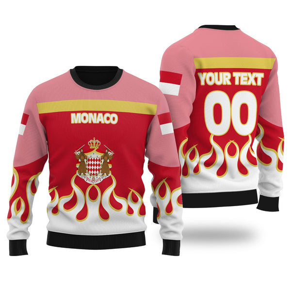 Monaco Ugly Sweater Flag & Coat Of Arms Fire Hockey Style