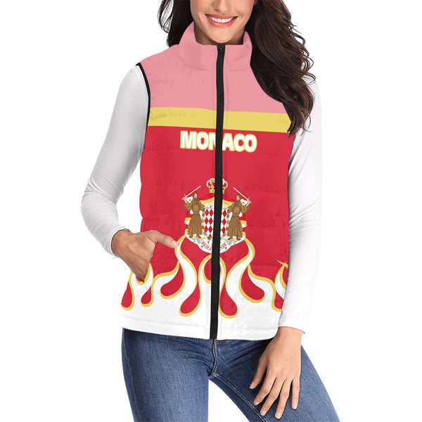 Monaco Women Padded Jacket Vest Flag & Coat Of Arms Fire Hockey Style