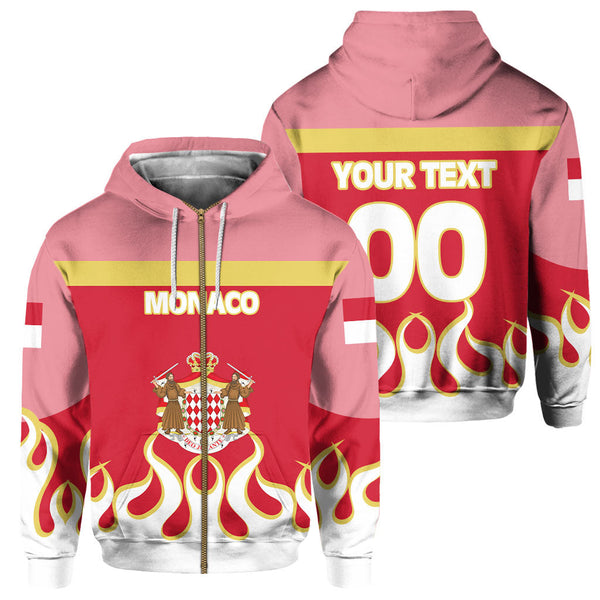 Monaco Zip Hoodie Flag & Coat Of Arms Fire Hockey Style