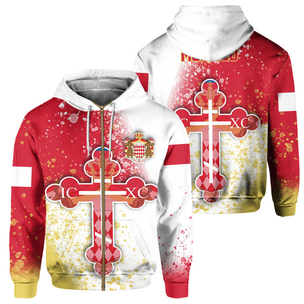 Monaco Zip Hoodie Flag & Coat Of Arms Orthodox Style