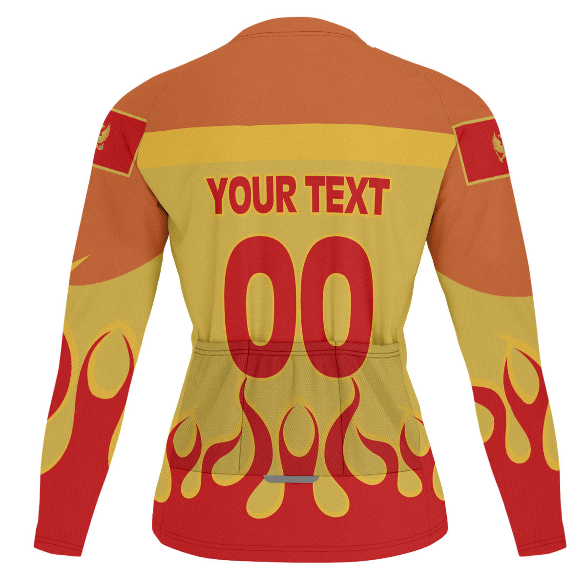 Montenegro Men's Cycling Jersey Long Sleeve Flag & Coat Of Arms Fire Hockey Style