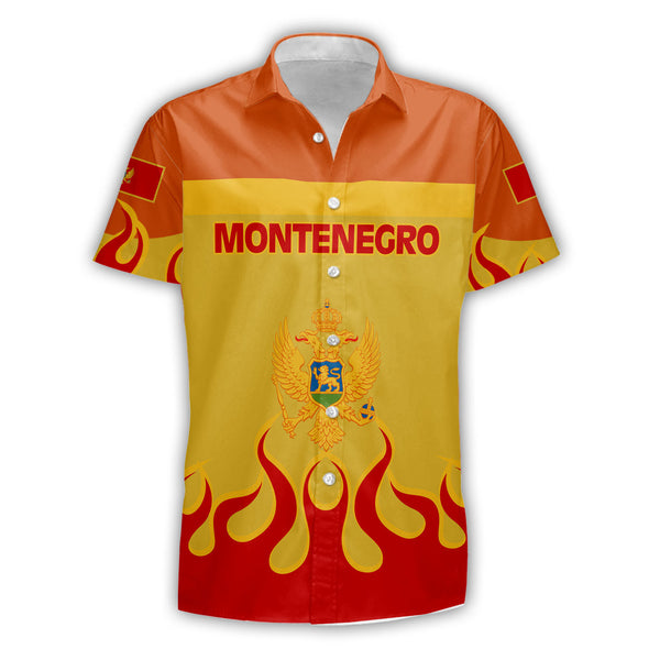 Montenegro Short Sleeve Shirt Flag & Coat Of Arms Fire Hockey Style