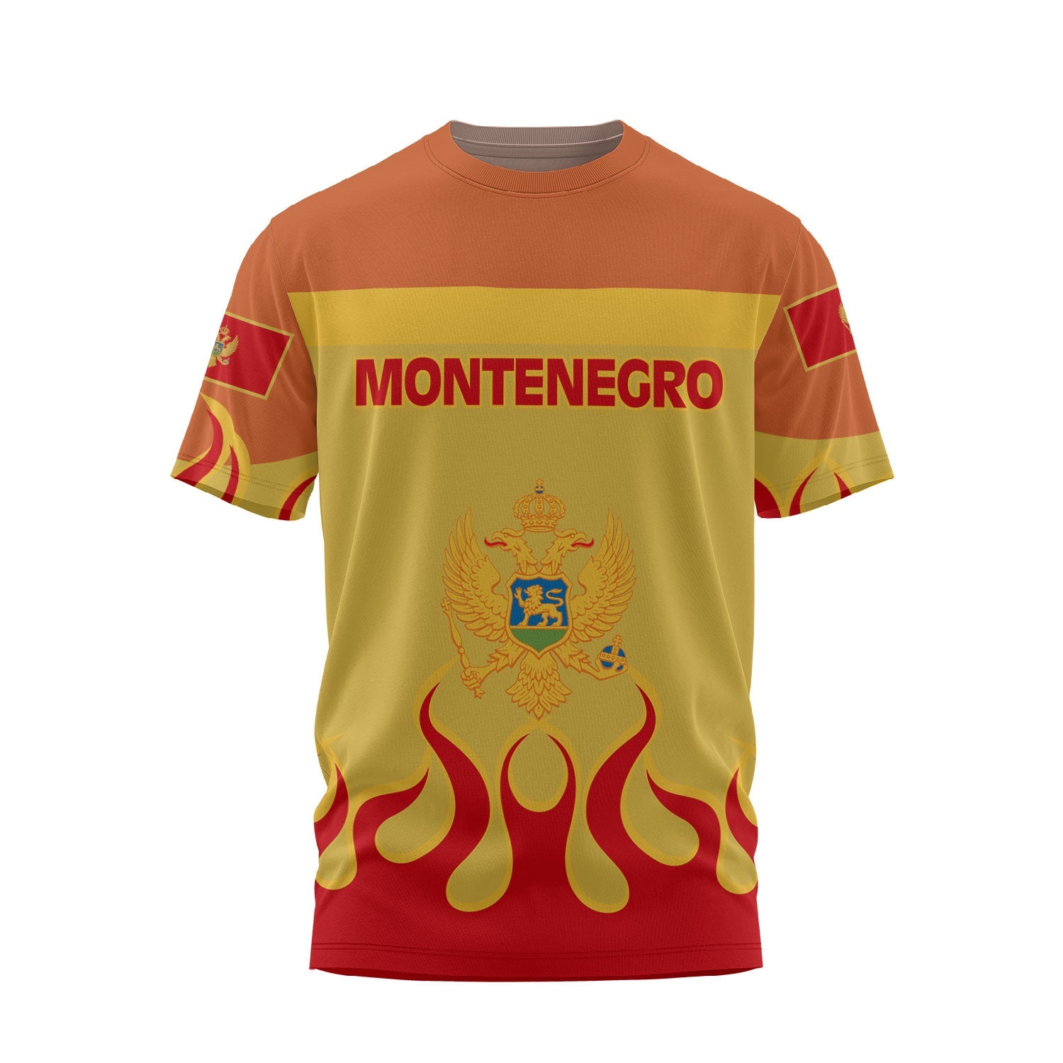 Montenegro T Shirt Flag & Coat Of Arms Fire Hockey Style