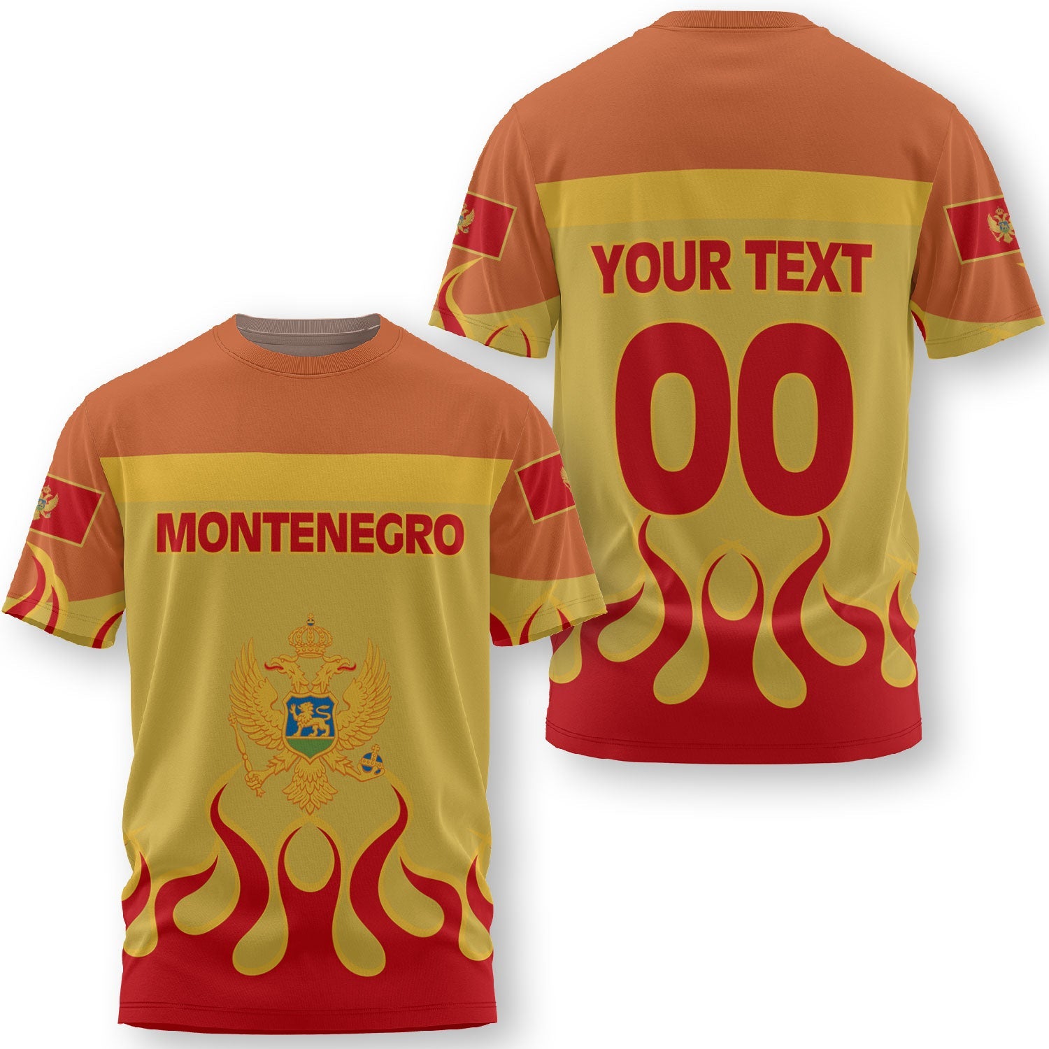 Montenegro T Shirt Flag & Coat Of Arms Fire Hockey Style