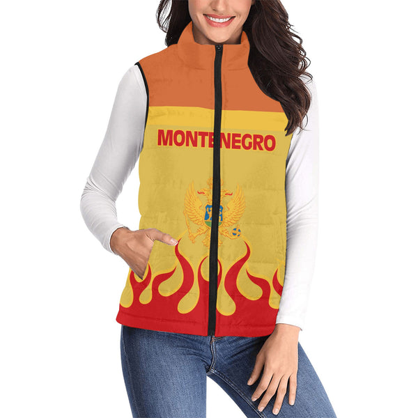 Montenegro Women Padded Jacket Vest Flag & Coat Of Arms Fire Hockey Style