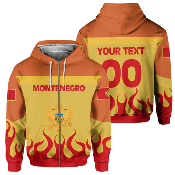 Montenegro Zip Hoodie Flag & Coat Of Arms Fire Hockey Style