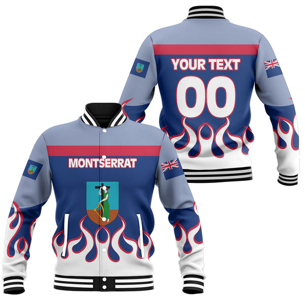 Montserrat Baseball Jacket Flag & Coat Of Arms Fire Hockey Style