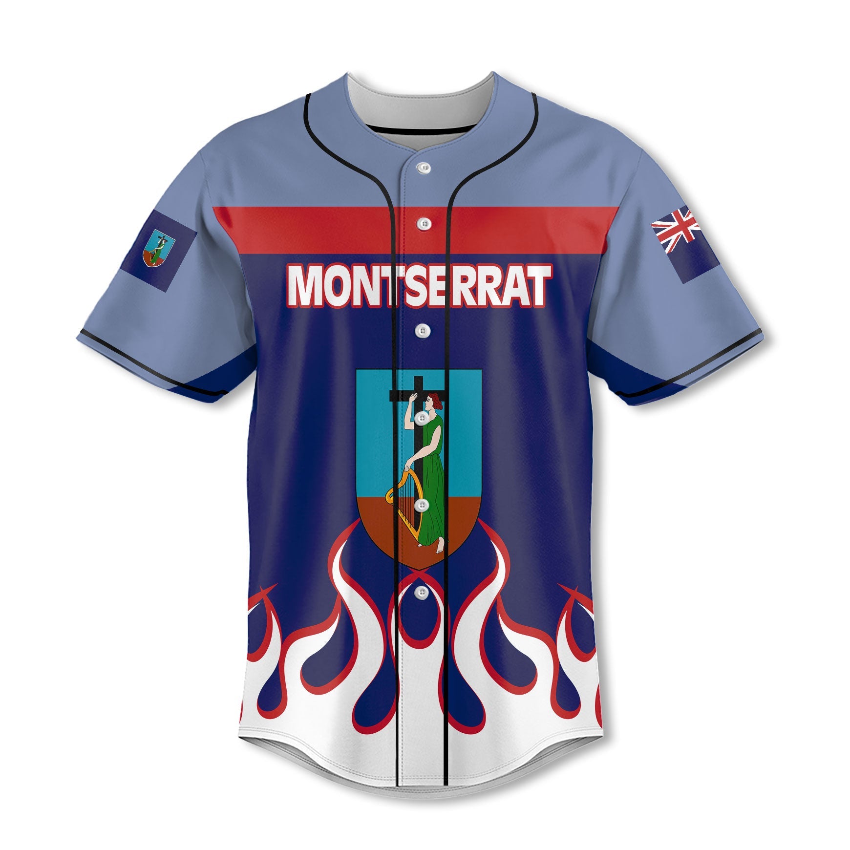 Montserrat Baseball Jersey Flag & Coat Of Arms Fire Hockey Style