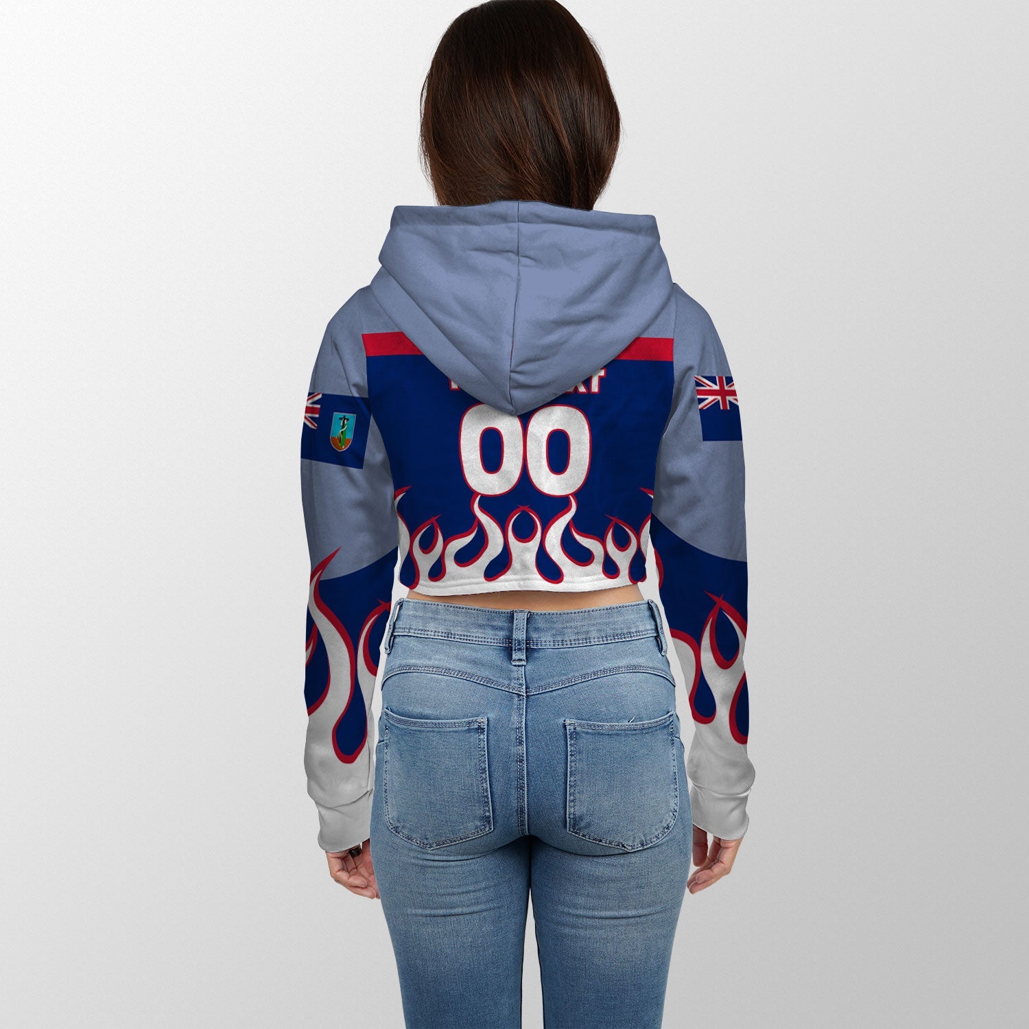 Montserrat Crop Hoodie Flag & Coat Of Arms Fire Hockey Style