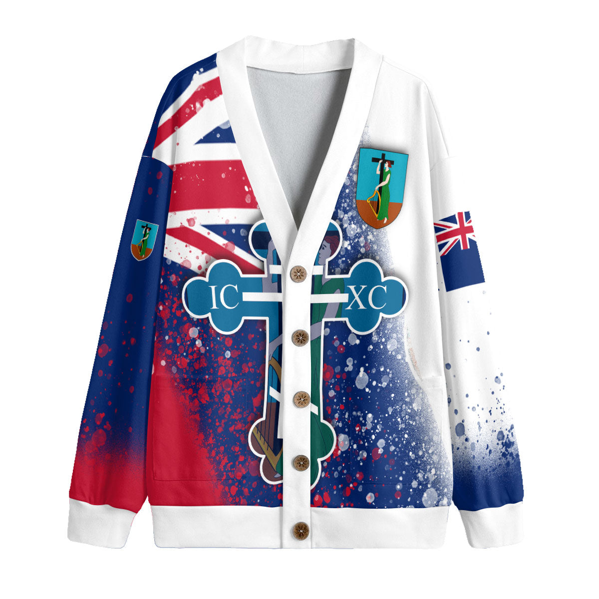 Montserrat Fleece Cardigan Flag & Coat Of Arms Orthodox Style