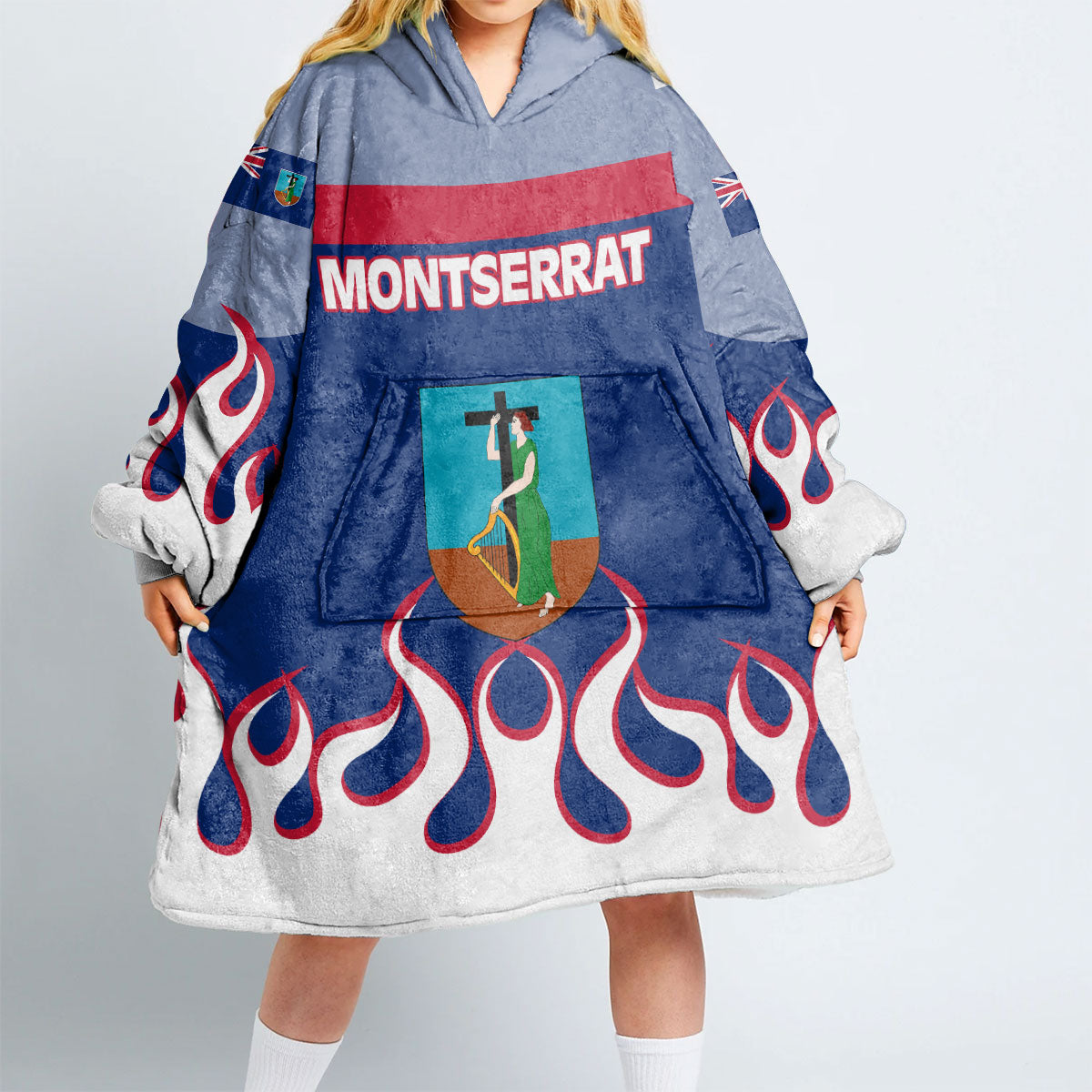 Montserrat Snug Hoodie Flag & Coat Of Arms Fire Hockey Style