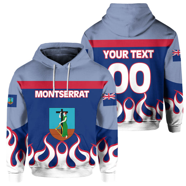 Montserrat Hoodie Flag & Coat Of Arms Fire Hockey Style