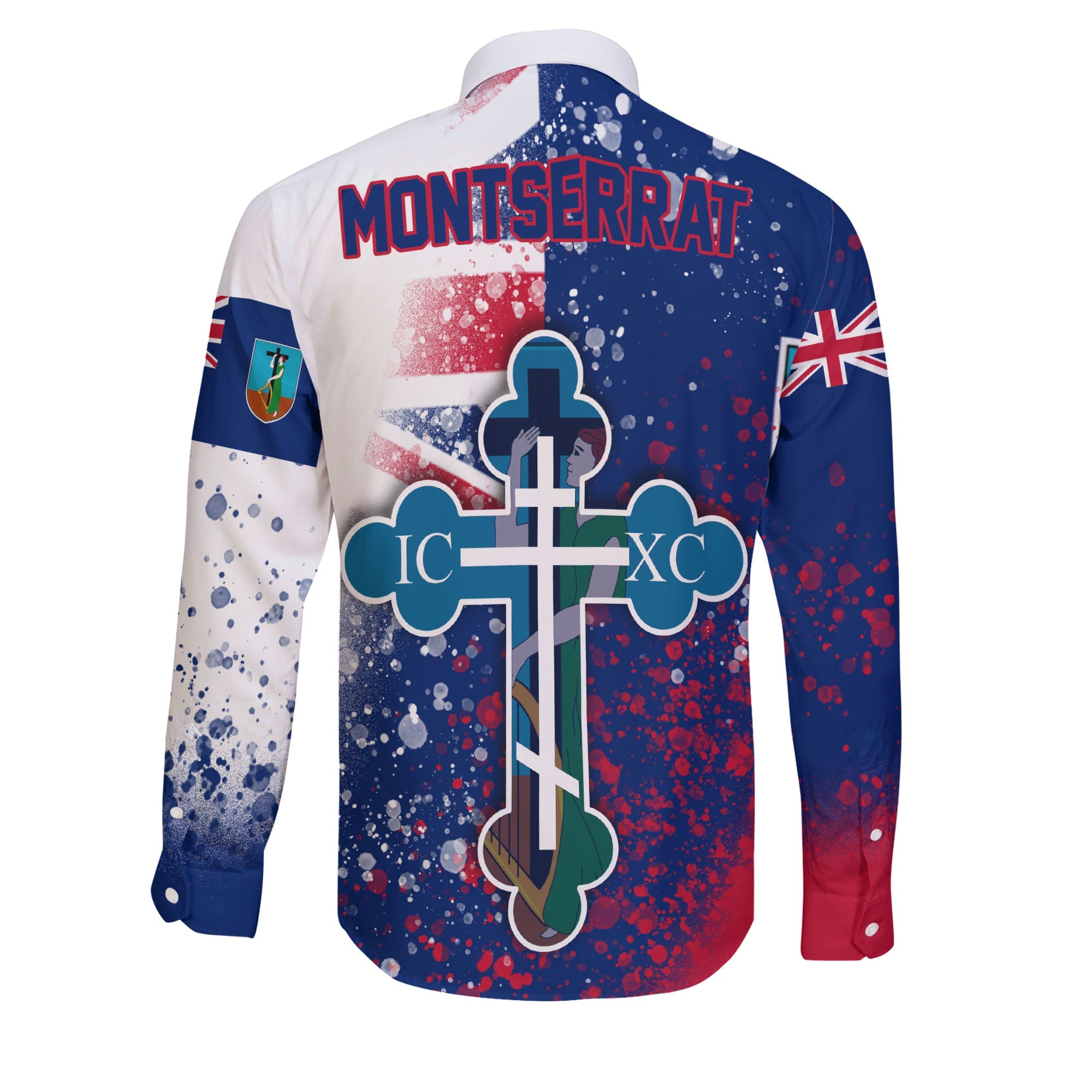 Montserrat Long Sleeve Button Shirt Flag & Coat Of Arms Orthodox Style